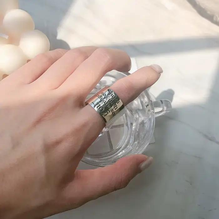 Bague de cocktail Hiphop avec revêtement d'argent pour homme et femme, style rock, motifs géométriques, ajustable, cadeau pour anniversaire, mariage et autres occasions spéciales