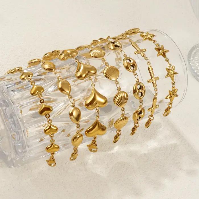 Bracelet élégant océan plaqué or 18 carats en acier inoxydable 304, chaîne à maillons faite à la main, cadeau pour femmes, 16cm(6.3 ") de long