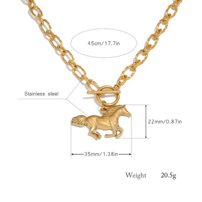 Collier avec pendentif cheval des 12 signes du zodiaque en acier inoxydable plaqué or pour femme soiree partie quotidienne