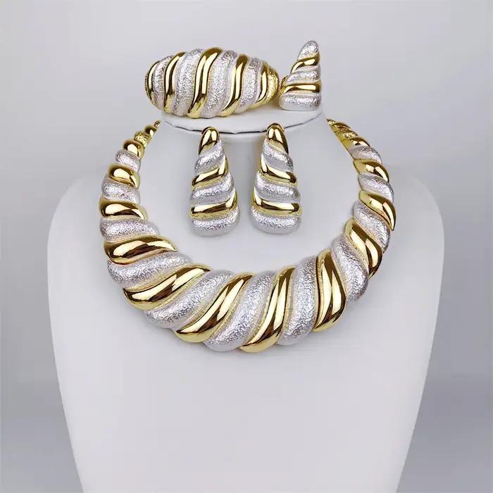 Ensembles de bijoux plaqués or de dubaï pour femmes, grand collier, plaque 18K originale pour les fê