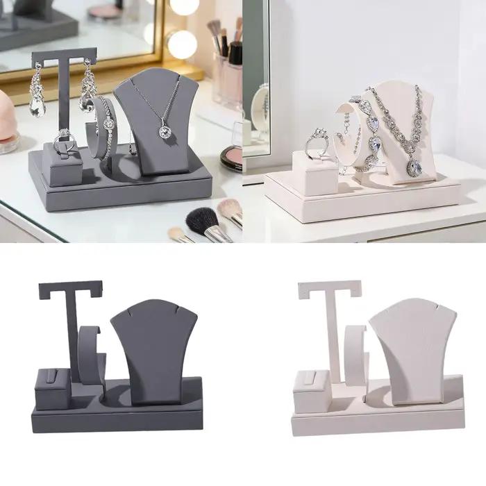 Présentoir à bijoux en cuir PU élégant pour collectionner et exposer colliers, bagues, bracelets et boucles d'oreilles pour bureau et maison