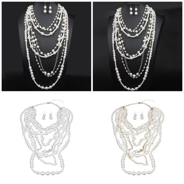Ensemble élégant collier et boucles d'oreilles en perles faites à la main offrant des styles de style polyvalents pour