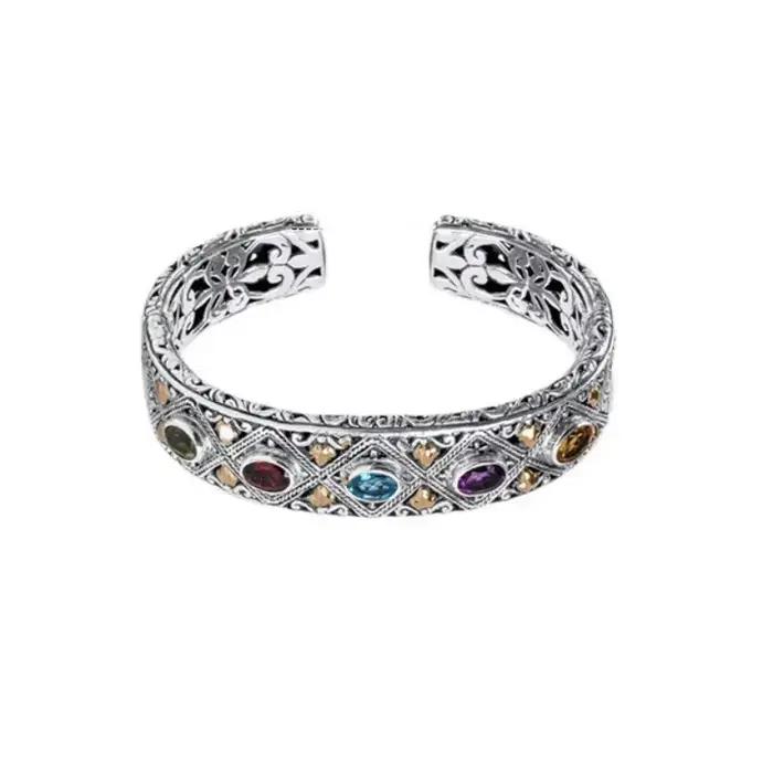 Bracelet en argent 925 incrusté de pierres précieuses colorées élégant pour femmes anniversaire et occasions spéciales