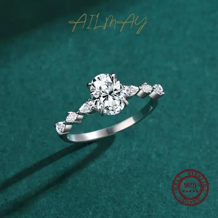 Ailmay véritable 925 en argent Sterling mode ovale de qualité supérieure AAAAA zircone bague de fiançailles mariage anneaux fins bijoux pour les femmes