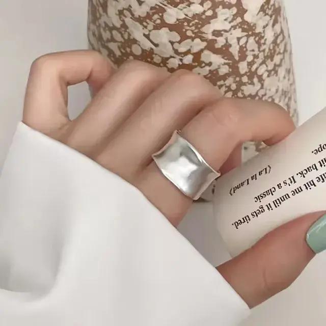 Bague en argent Sterling 925 pour femmes, bijoux large, Simple, ouvert, Vintage, fait à la main, all
