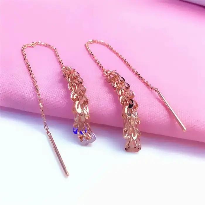 Boucles d'oreilles à pampilles géométriques plaquées or rose 14 carats pour femmes, ligne d'oreille