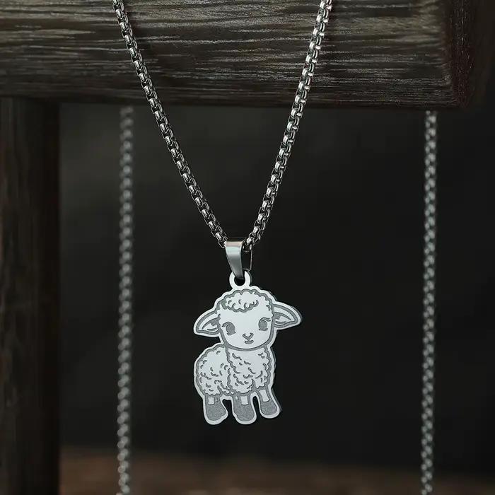 Collier pendentif mouton mignon en acier inoxydable bijou animal design moderne cadeau d'anniversaire femme événement occassionnel