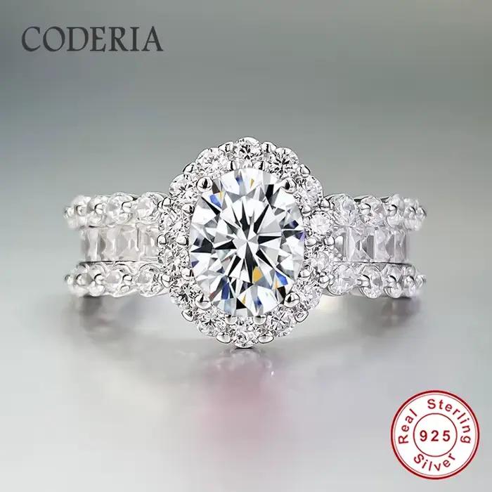Bague Moissanite ovale 6x8mm plaquée or blanc 18K couleur D VVS 1.5CT argent S925 bagues de mariage bijoux en diamant de laboratoire