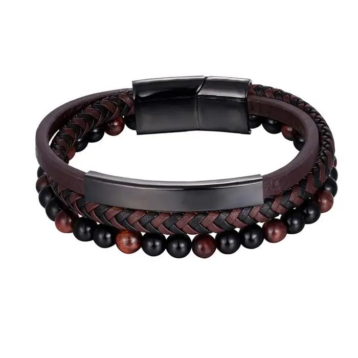 2020 bohème Bracelet à breloques Bracelet en cuir perlé hommes Chakra oeil de tigre Bracelet pour hommes femmes accessoires en acier inoxydable Bracelet