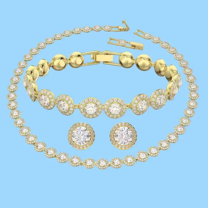 Ensemble de bijoux en cristal rond, nouveauté 2026, best-seller | Coffret Cadeau Luxe 3 Pièces pou