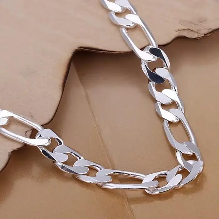 Bracelets fins en argent Sterling 925, 6-8mm, chaîne pour femmes et hommes, mode de mariage, bijoux en argent de qualité supérieure, Figaro 20cm