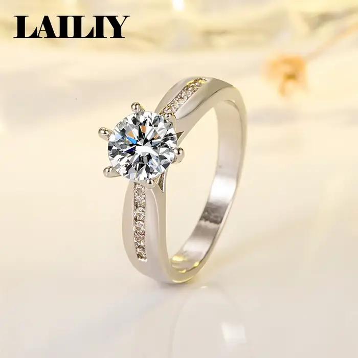 Bague en argent sterling 925 plaqué or 18 carats avec diamant cubique à six griffes pour femme, bijoux tendance