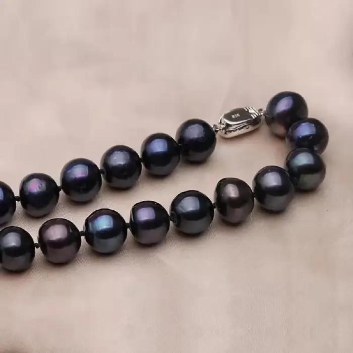 Collier de perles noires de Tahiti naturelles AAAA 10-11mm avec certificat NSQSIC pour femmes occasions spéciales elegance sophistiquée argent sterling