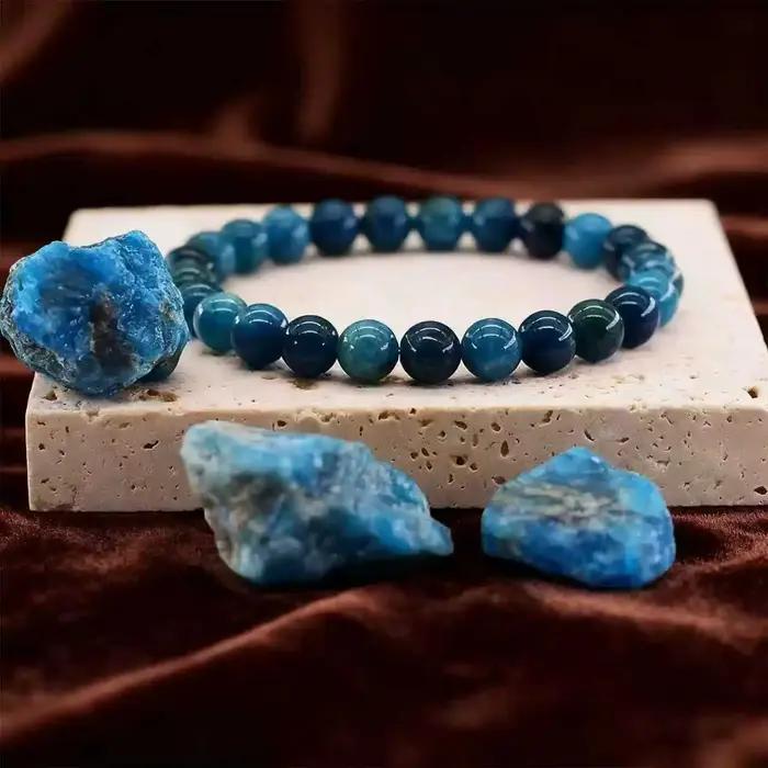 Bracelet de perles d'apatite bleue avec concept Reiki pour hommes et femmes