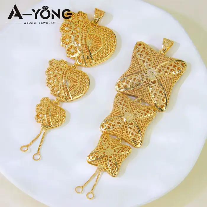 Bijoux de mariage islamiques de luxe, pendentif plaqué or 24 carats pour femmes arabes, collier à la mode, bijoux kurdos du Ramadan
