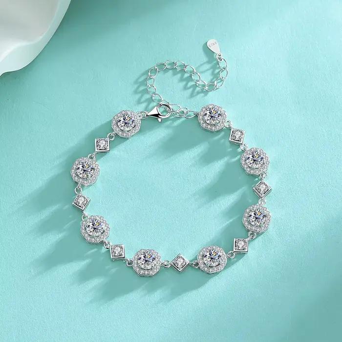 Bracelet LOVESSOM en argent sterling 925 avec moissanite ronde pour mariage et occasions spéciales