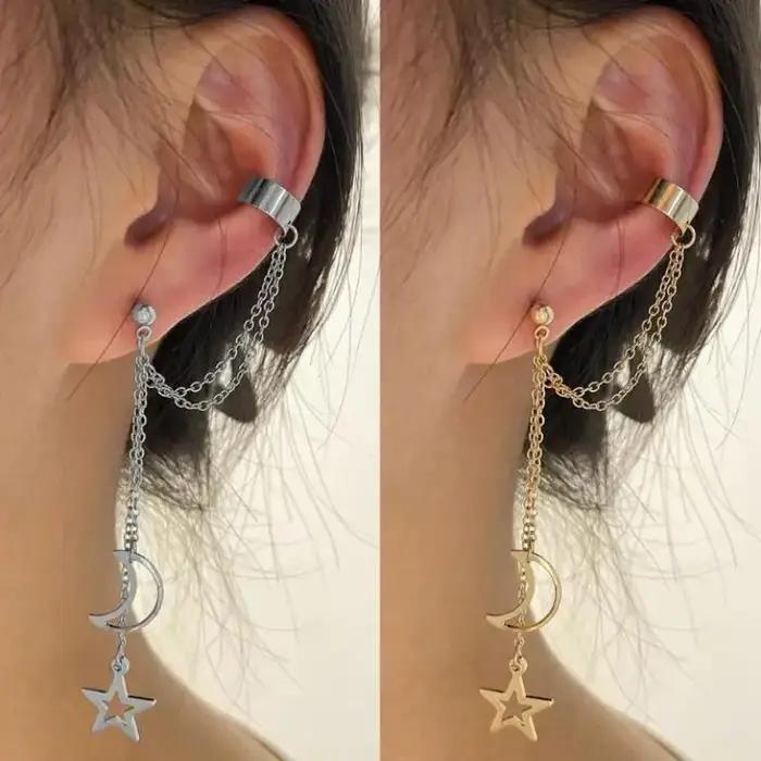 Boucles d'oreilles pendantes élégantes à longue chaîne pour femmes, clips d'oreille vintage en métal