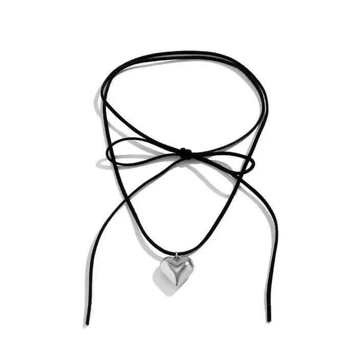 Collier pendentif coeur en couches réglables, nœud papillon noué, tour de cou en UL, bijoux de clavi