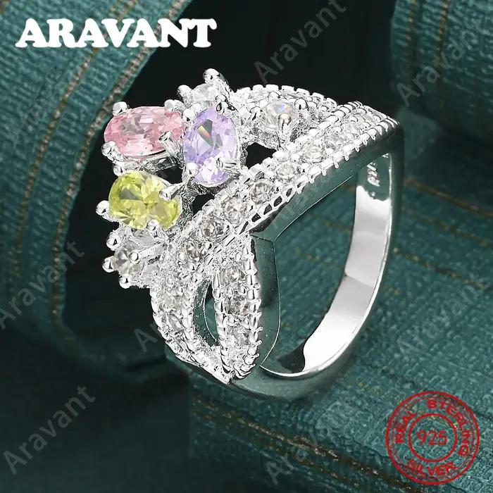 Bague en argent sterling 925 avec zircone ovale tricolore - Un bijou de fiançailles frais et élégant pour femme.