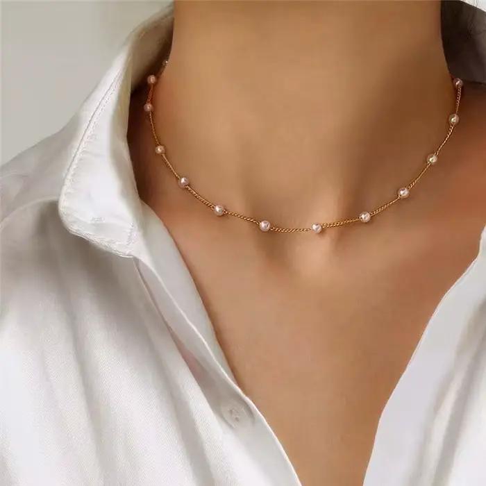 Nouveau Collier Ras-du-Cou Kpop pour Femme avec Perles Dorées, Bijou Gothique Pendentif pour le Cou, Modèle 2026 pour Fille
