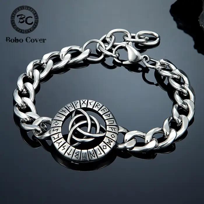 Bracelet Viking à Nœud Celtique Acier Inoxydable Rune Nordique Valknut Triquetra Accessoire Mode Homme Occasions Spéciales