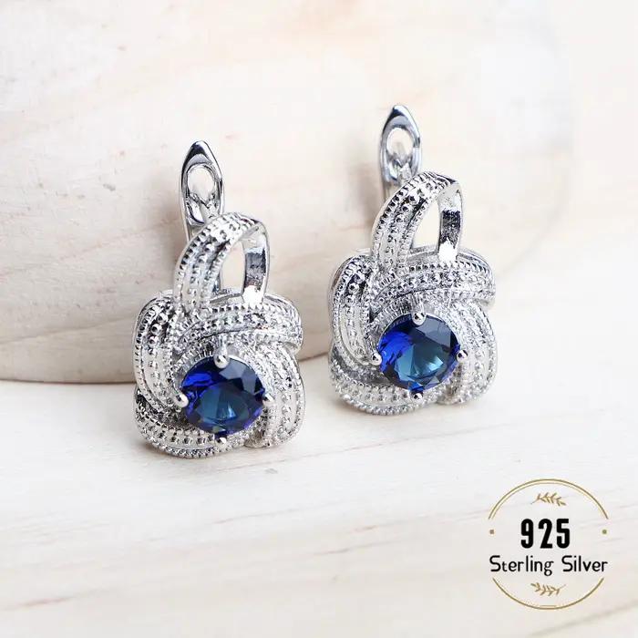 Ensemble de bijoux en zircon bleu en argent sterling 925 pour femme occasions spéciales mariage saint-valentin noël anniversaire