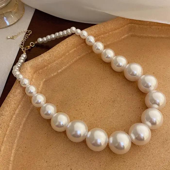 Collier en perles d'imitation style français avec nœud chaîne de clavicule de luxe léger pour mariée bijoux de fête et de mariage occasions spéciales
