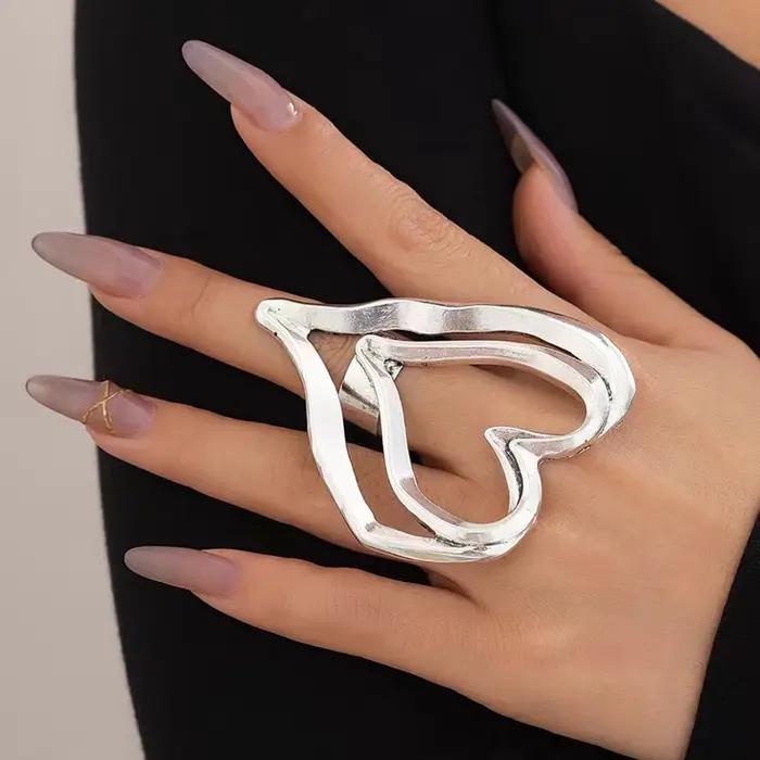 Bague pour femme, grande bague fantaisie en forme de cœur