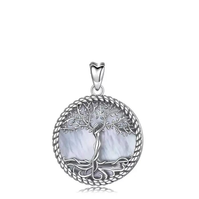 EUDORA – collier avec pendentif d'arbre de vie, en argent Sterling 925, feuille d'arbre, déesse, nac