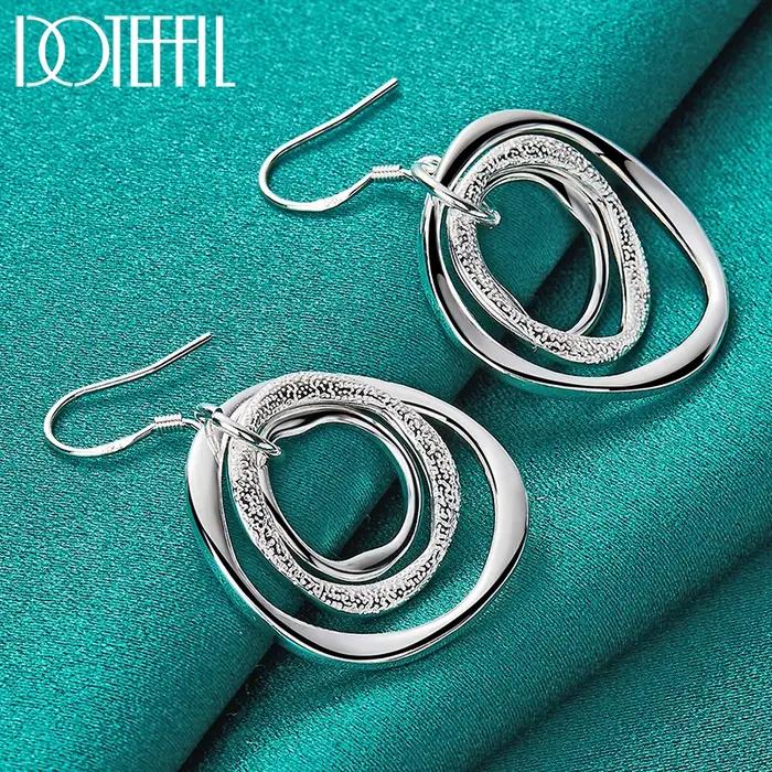 DOTEFFIL 925 en argent Sterling trois cercles boucle d'oreille pour femme dame mariage fiançailles fête bijoux de mode