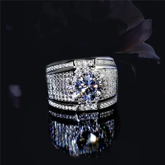 Bague en argent sterling 925 pour homme et femme motif géométrique avec zirconium pour alliance de mariage et cadeau élégant