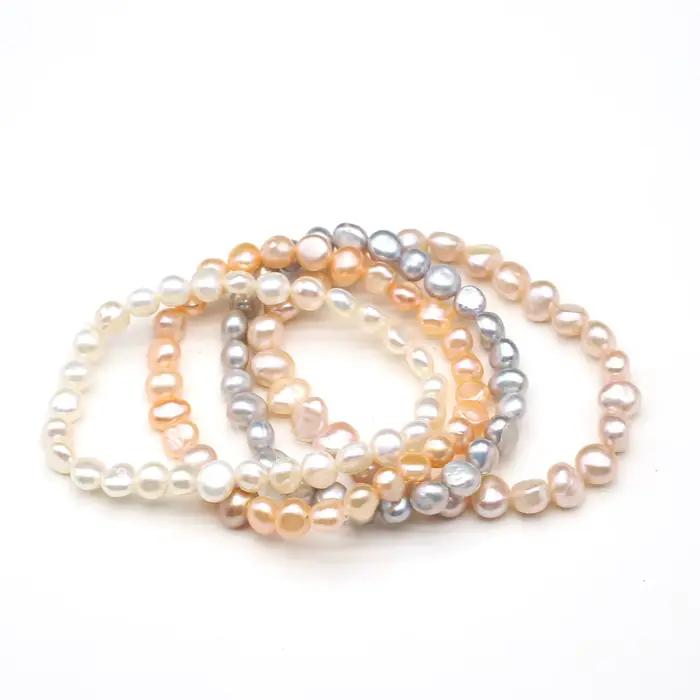 Bracelet de perles 100% naturelles, breloques, corde élastique, vraies perles, pour petite amie, taille 8-9mm