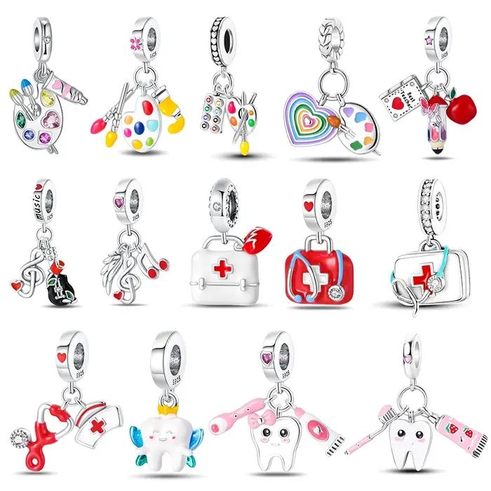 925 argent ajustement 925 Bracelets originaux symbole de musique plaque de dessin boîte à médicaments série carrière breloques perles pour bijoux à bricoler soi-même