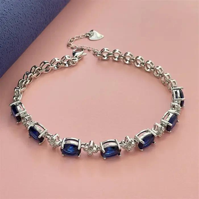 Bracelet en argent sterling 925 avec pierre précieuse bleu foncé