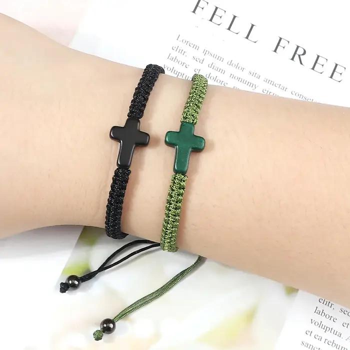 Bracelet croix de jésus tissé à la main pour hommes et femmes
