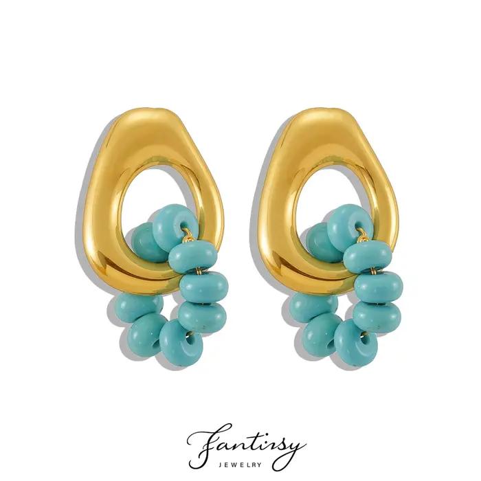 Boucles d'oreilles en perles Turquoise bleu naturel pour femmes simples plaquées or 18 carats acier inoxydable 316 bijoux féminins pour occasions spéciales