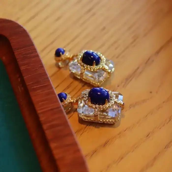 Collier en Lapis Lazuli en Argent 925 pour Femme, Design Original, Observateur, Luxe, Clip Blanc, Pendentif Carré, Clavicule Bleue, Bijoux Occasions Spéciales