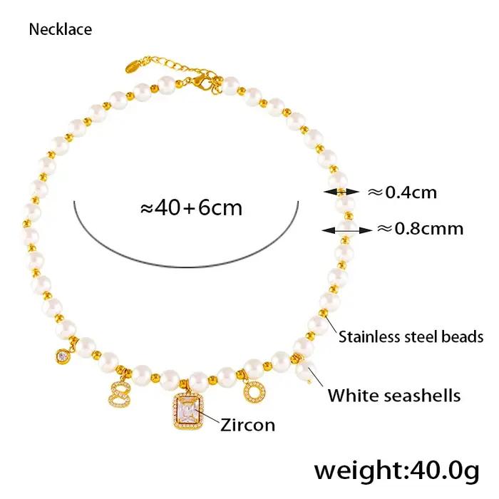 Collier et bracelet en perles de coquillage avec pendentif carré en zircon pour femmes