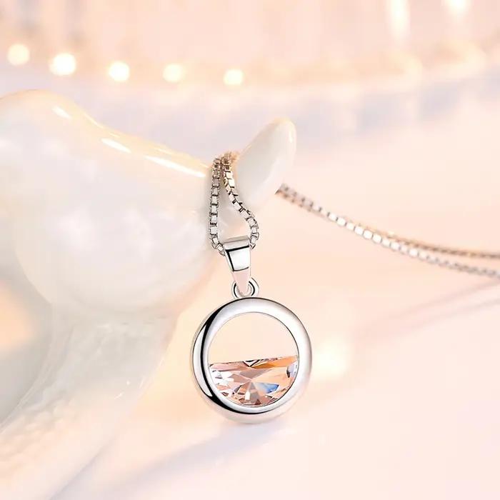 Colliers avec pendentif rond en cristal demi-cercle pour femmes