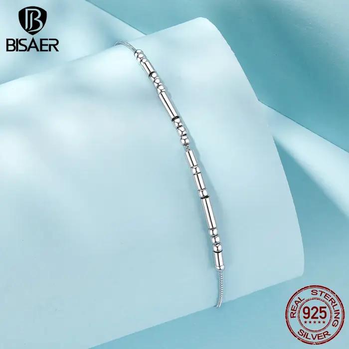 BISAER 925 argent Sterling je t'aime Morse Code Bracelet à la mode mince délicat empilable lien chaîne pour les femmes fête bijoux fins