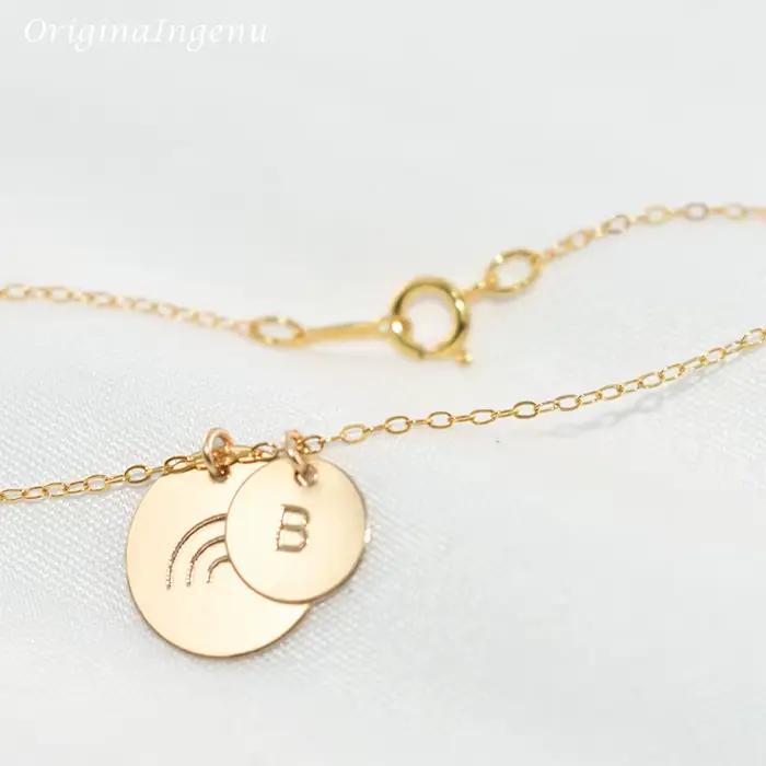 Collier avec lettres initiales en or 14K, pièces de monnaie rembourrées, bijoux ras du cou, pendentifs, bijoux Boho pour femmes