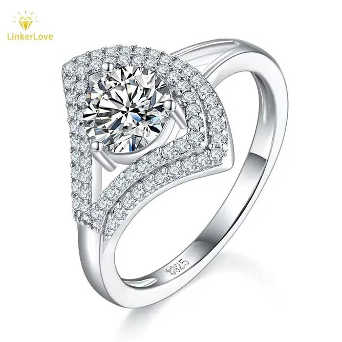 Bague de fiançailles LinkerLove 1ct Moissanite en argent sterling S925 plaqué or 18 carats pour femme