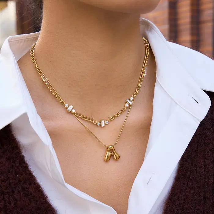 Uworld magnifique collier chaîne en Zircon incrusté pour femmes élégant porte-bonheur tour de cou bijoux de fête plaqué or couleur colliers cadeaux