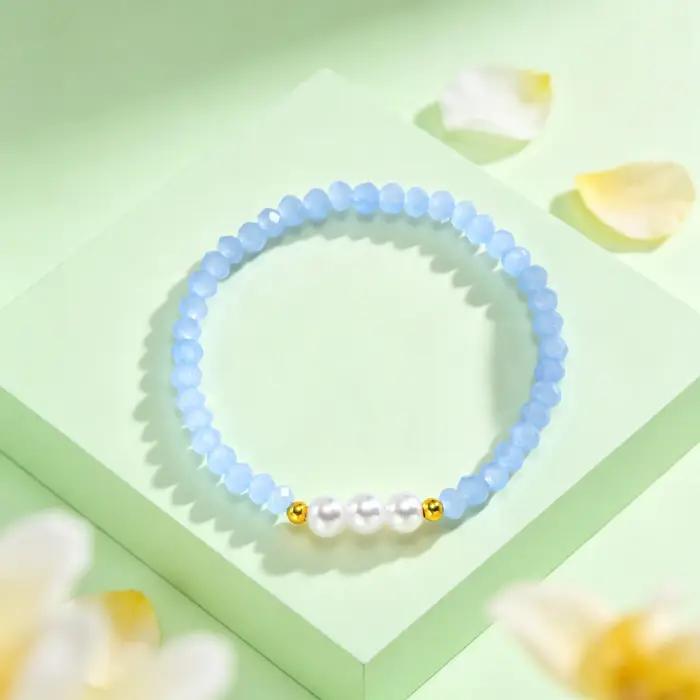 Bracelet de mode pour femmes style bohème perles imitations bleues et blanches bijou polyvalent cadeau occasions spéciales