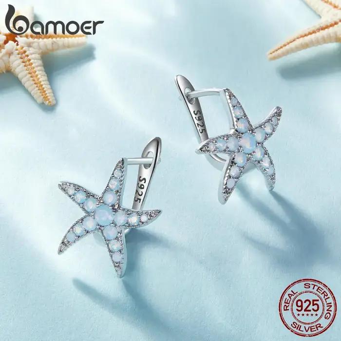 Bamoer-Boucles d'oreilles en argent regardé 925 pour femme
