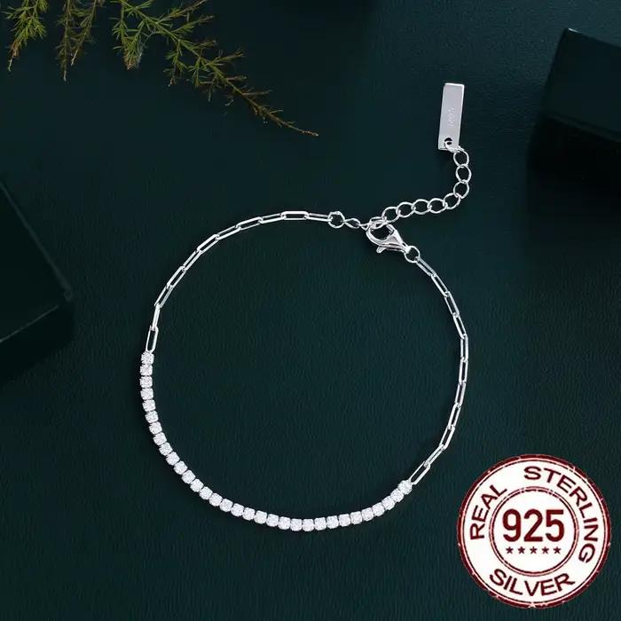 CWWZircons – Bracelet en argent Sterling 925 pour femmes, chaîne de Tennis en zircone cubique brillante, tendance, bijoux fins pour fête de mariage, cadeau SB019