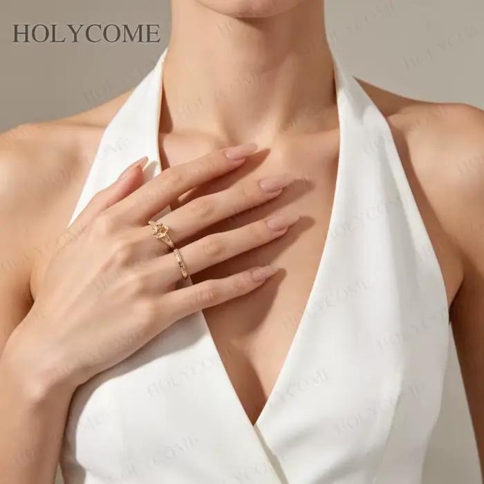 Bague en argent sterling 925 plaquée or 18 carats avec moissanite taille ovale/poire/ronde couleur D/champagne pour occasions spéciales pour femme bijou de luxe élégant à offrir