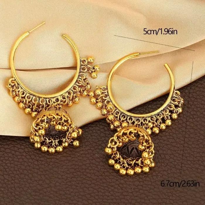 Boucles d'oreilles bohèmes vintage en plaqué or 14 carats avec clochettes et pompons pour femmes pour quotidien mariages et fêtes