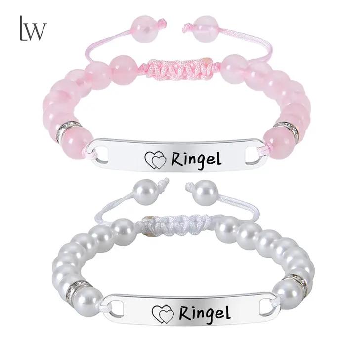 Bracelet de barre de bébé personnalisé avec pierres en forme de cercle, bracelet d'identification de nom pour filles, bracelet gravé pour bébés, bijoux personnalisables pour occasions spéciales