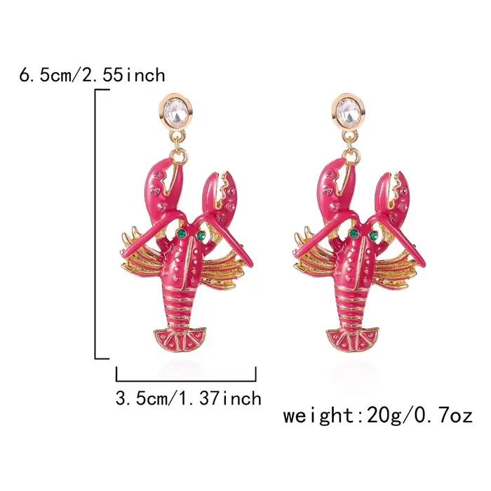Boucles d'oreilles pendantes créatives en forme de homard ornées de strass rouges exagérés pour femmes et hommes bijoux de fête d'été occasions spéciales style bohème chic